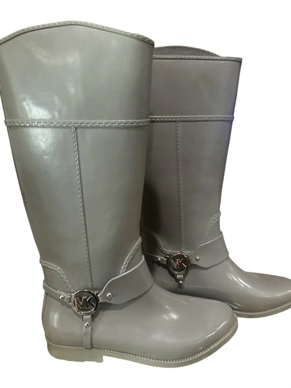 Michael Kors Light Gray Tall MK-Emblem Rain Boots